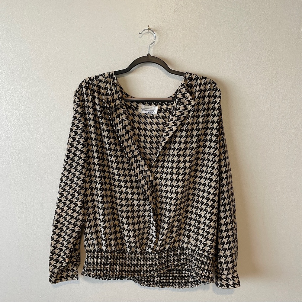 Impressions Black and Cream Houndstooth Blouse